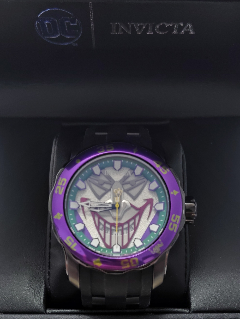 Invicta Men's Joker Dial Watch with Purple Bezel and Black Strap